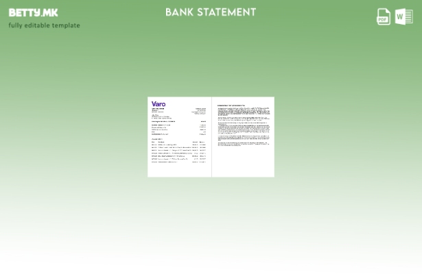 модерен стил САД Калифорнија Варо банкарски извод шаблон ексел